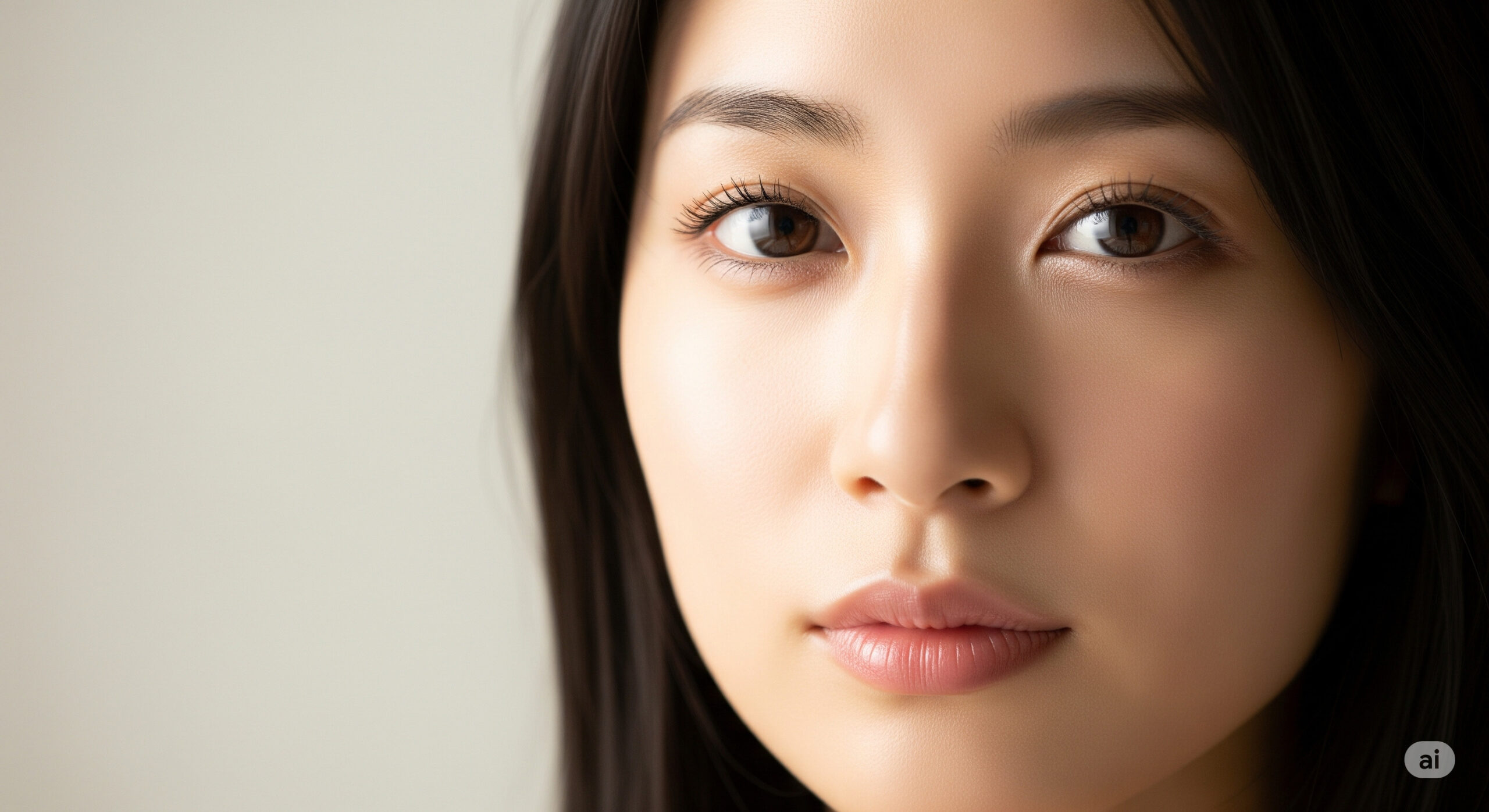 潤いに満ちた輝く肌の女性のクローズアップ。エステサロンでのケアがもたらす、内側からあふれる美しさ。