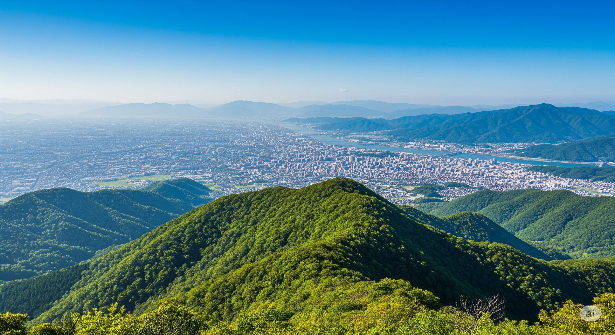 徳島の雄大な自然、眉山から見下ろす街並みと穏やかな山々。心身を癒すリフレッシュの場所。
